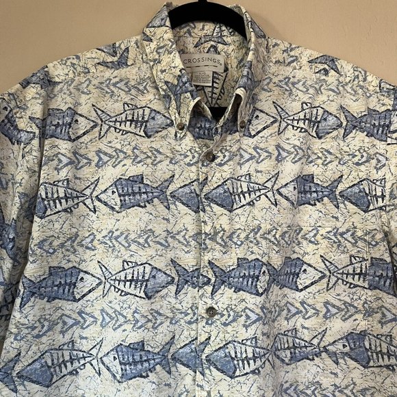 VTG Crossings Mens Fish Geometric Print Hawaiian Short Sleeve Button Down Shirt - Picture 2 of 12
